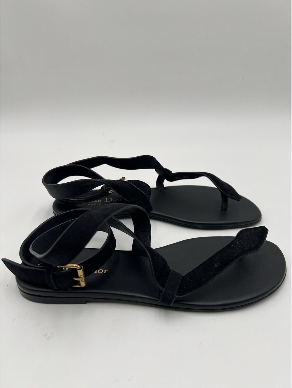 Christian Dior "Dior Up" flat thong sandals Black Leather / Suede Size 37